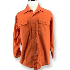 Prentiss Outdoors Mens Orange Flannel Button Down L Made in USA vintage